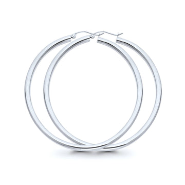 White Gold 14K 3mm Plain Snap Closure Hoop Earrings Wholesale